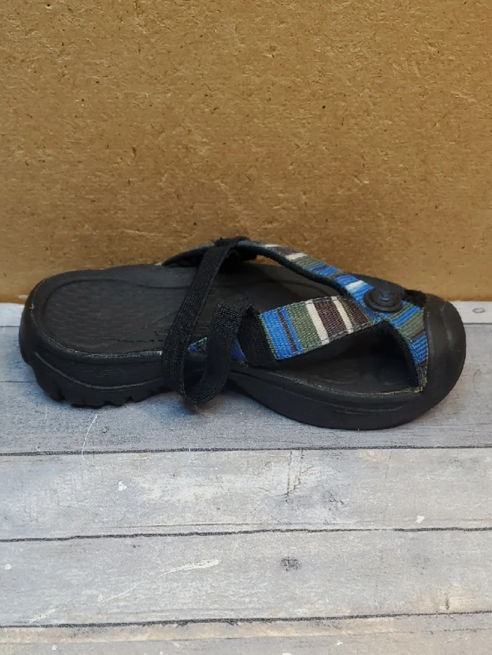 Keen Black Waimea Sandals with Blue, Green & Brown Striped Straps Size 9/16 cm